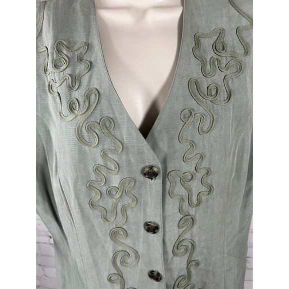 VTG Perceptions By Irene B Green Shoulder Padded Button Up Embellished Blouse 14 - Picture 5 of 10